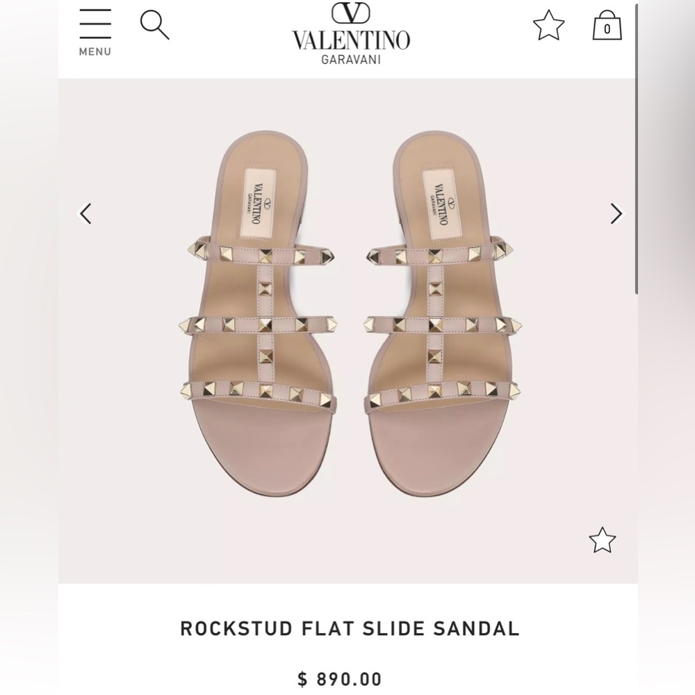 Valentino Rockstud Flat Slide Sandal - Poudre Sz 38.5